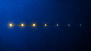 A timeline of seven glowing points fading from bright gold to almost nothing, showing AI tool adoption that quietly dies by week seven