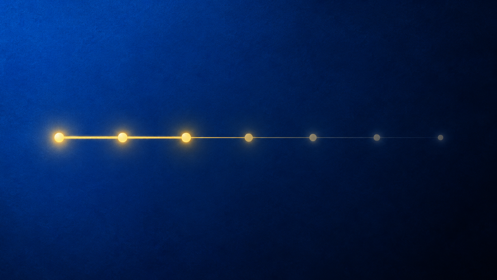 A timeline of seven glowing points fading from bright gold to almost nothing, showing AI tool adoption that quietly dies by week seven