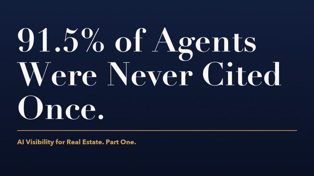 Article cover reading 91.5% of Agents Were Never Cited Once. AI Visibility for Real Estate. Part One.